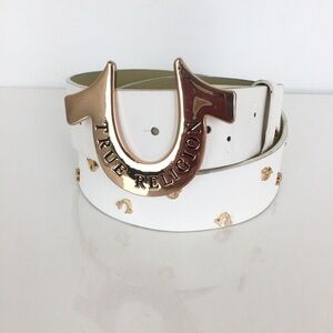 True Religion Horseshoe Studded Logo Belt White